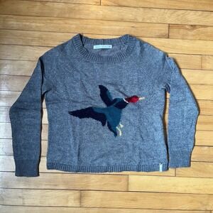 Woolrich Womens Frost Grey Duck Bird Wool Mohair Blend Intarsia Sweater Medium